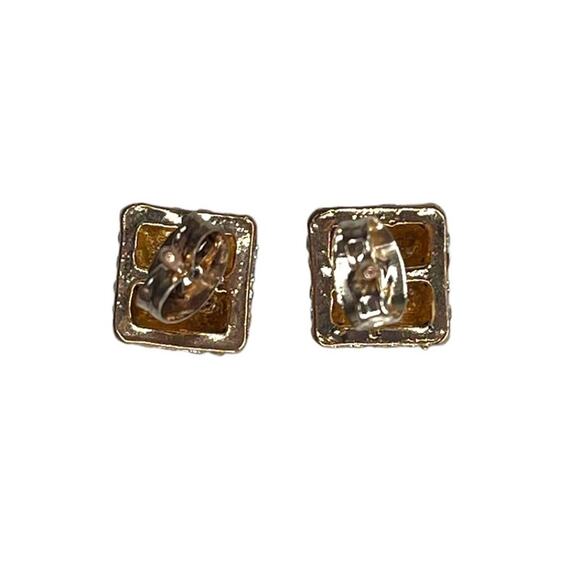 Stud Square Earrings Rose Gold Tone with Rhinestones Stacked Squares - Picture 2 of 9